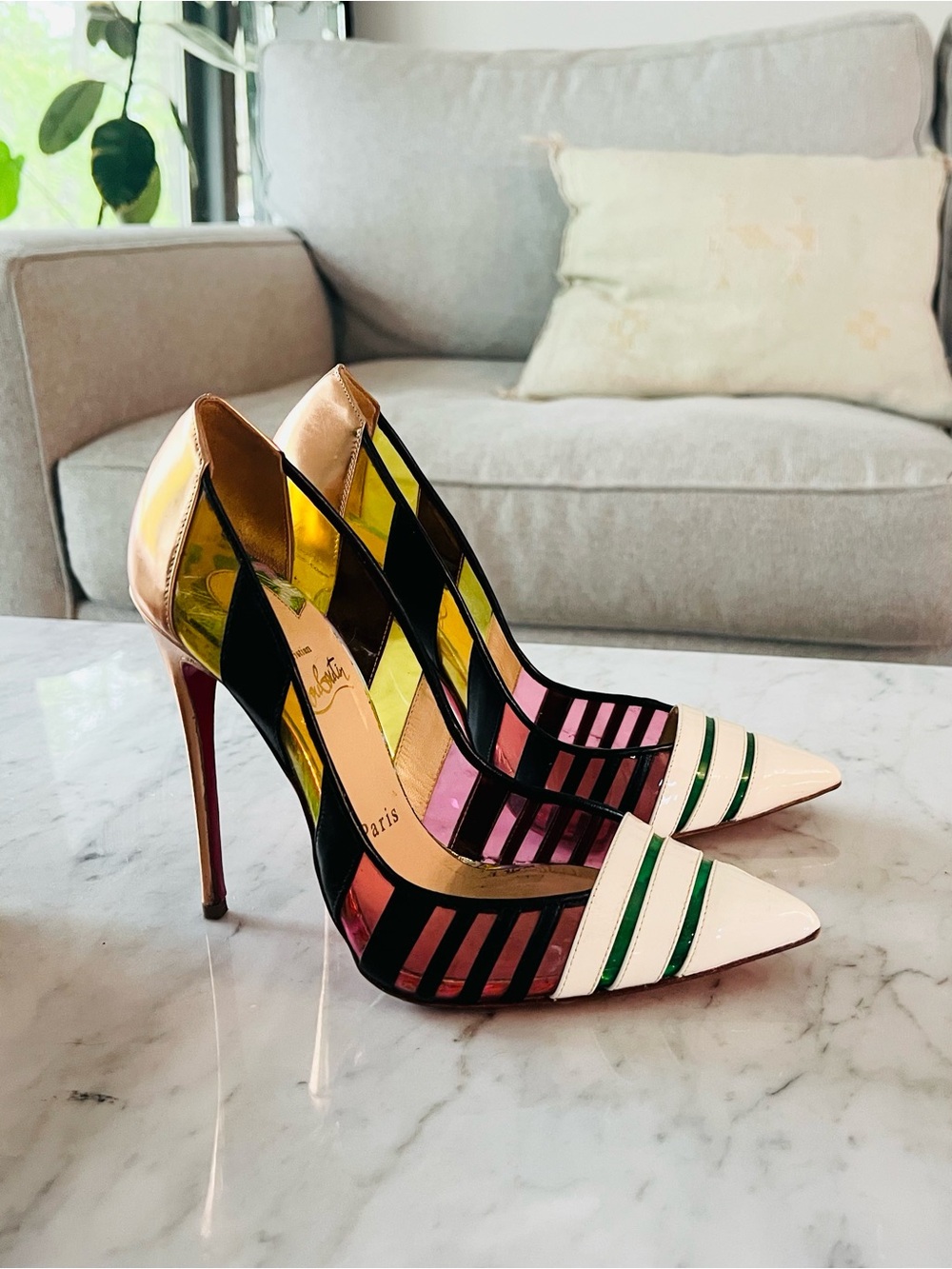 Christian Louboutin Multi-Color Striped Pointed-Toe Stiletto Pumps